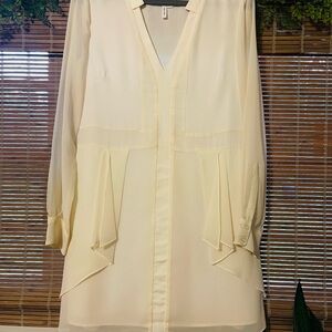 BCBG generation Elegant Cream Women's Dress with sheer long sleeves.